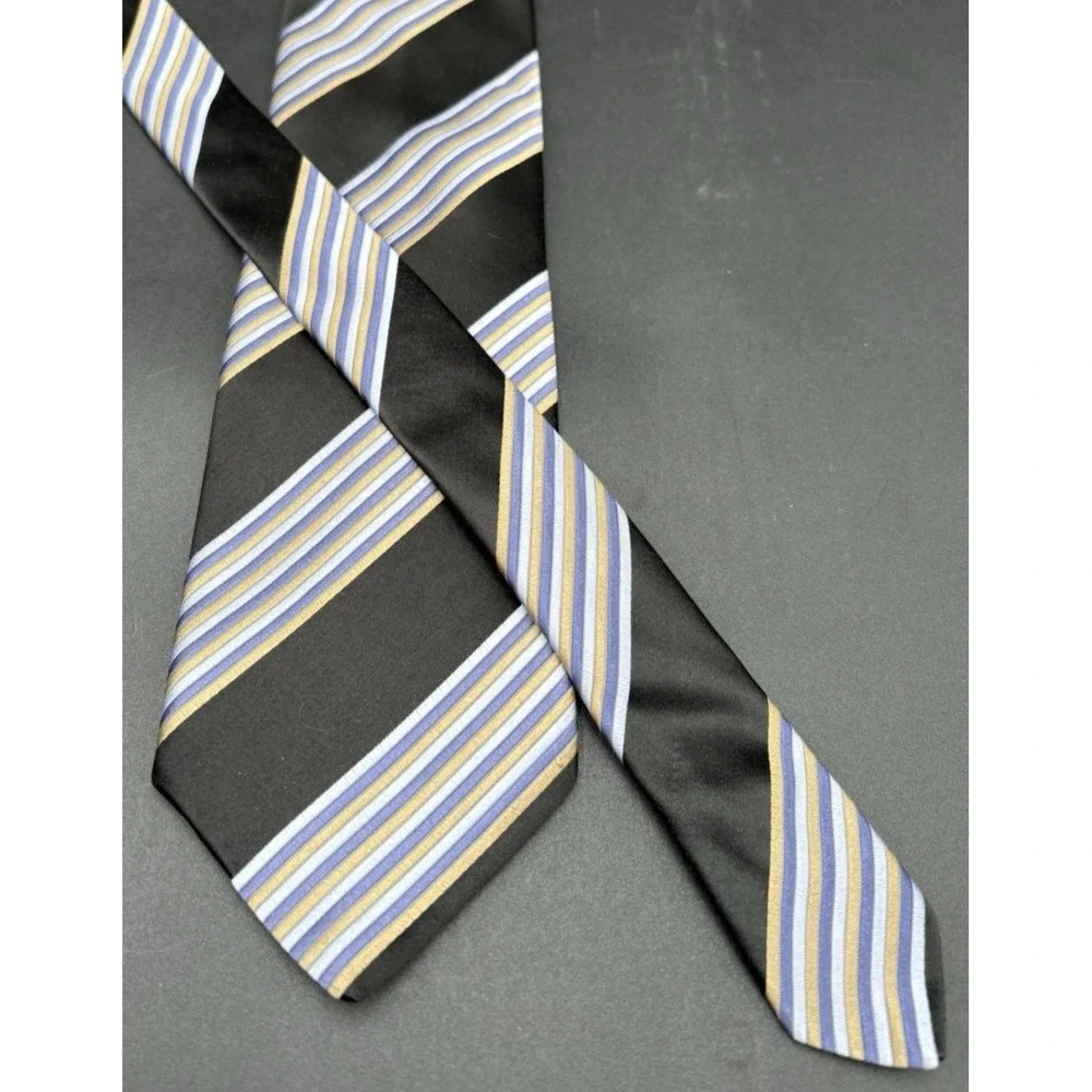 ROBERT TALBOTT Men's Tie LONG 100% Silk Best of Class STRIPED Black Purple Gold